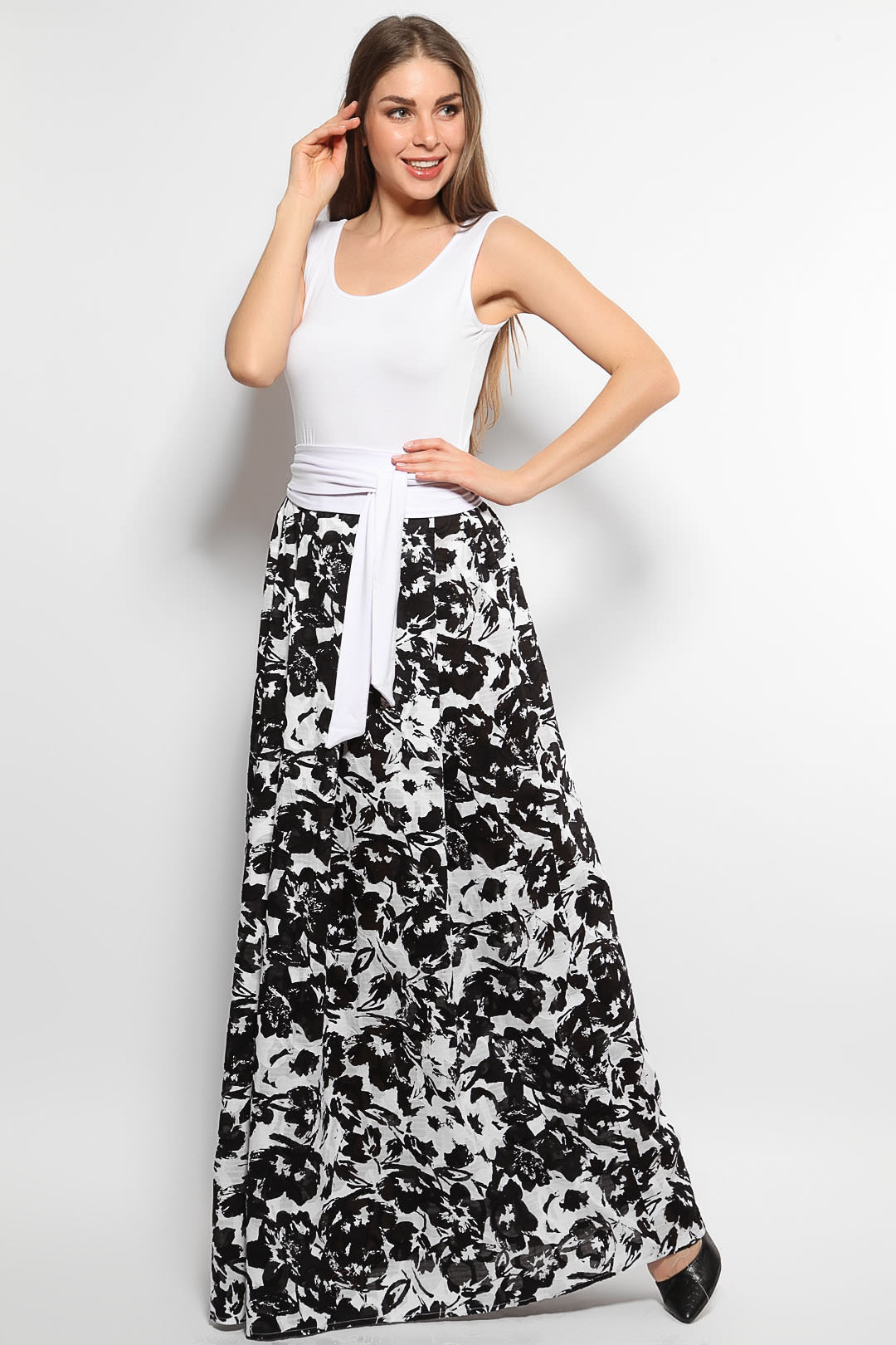 Фото товара 7898, черно белое платье в пол