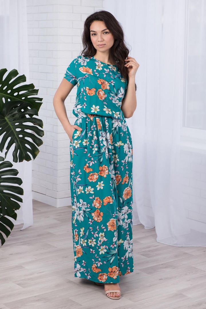 Фото товара 19708, длинное изумрудное платье